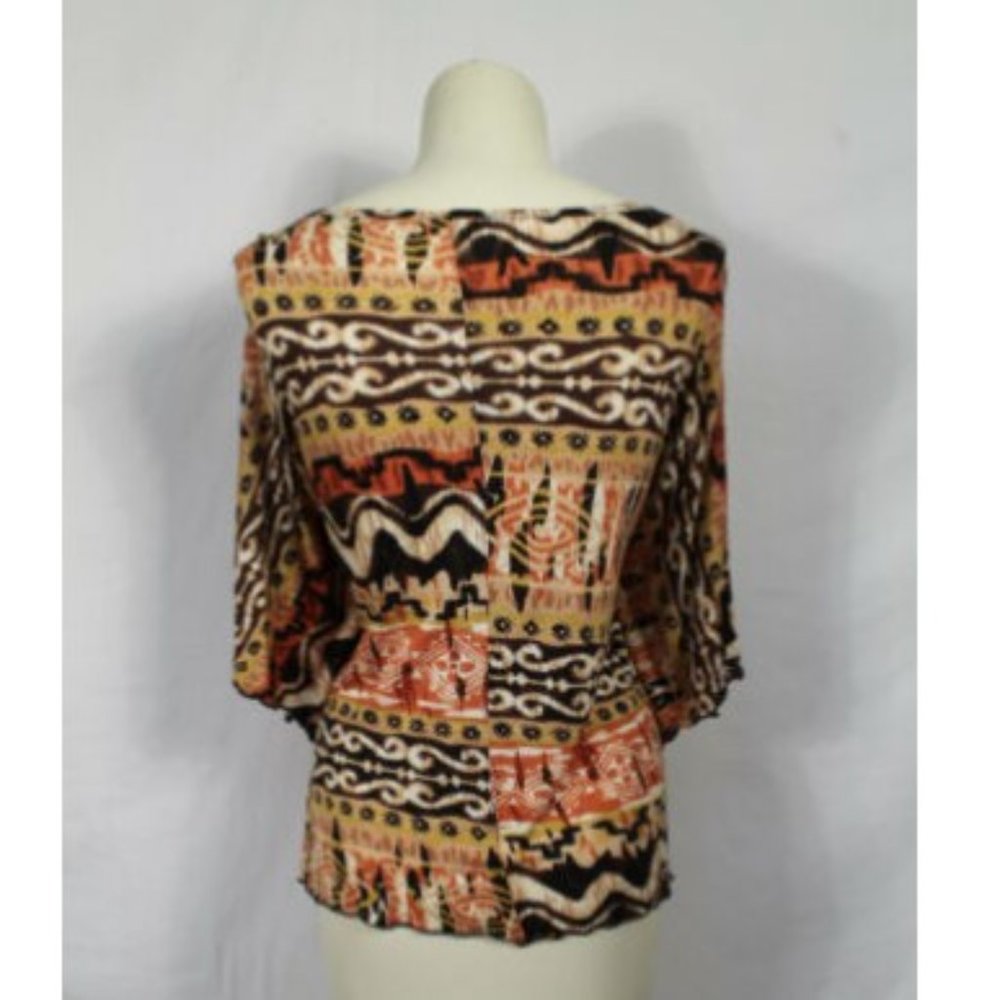 Loveappella Brown Orange Batwing Boho Top Sz S - Picture 2 of 3